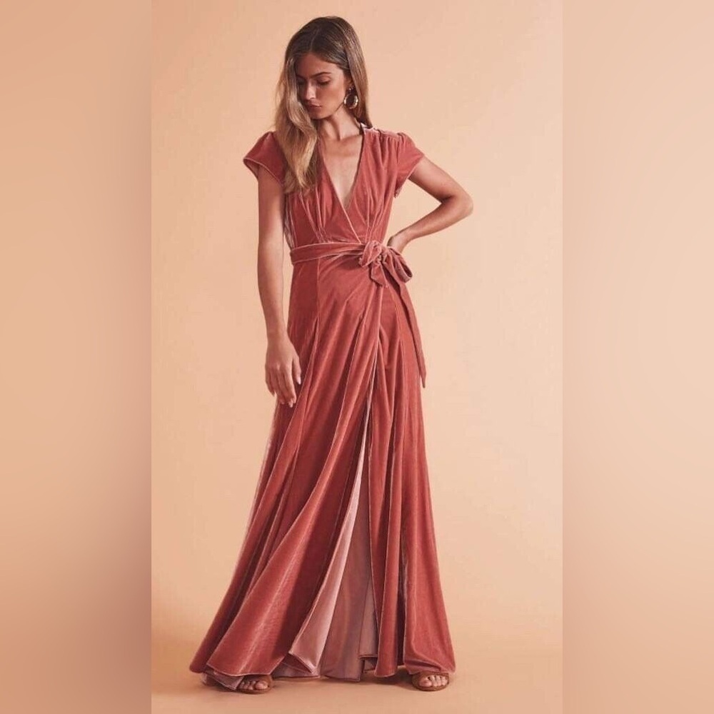 Tularosa Revolve Sid Velvet Long Maxi Wrap Dress Dusty Pink Rose Size Medium
